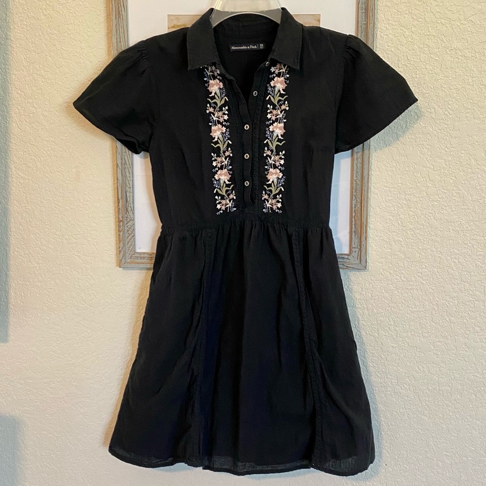 Abercrombie and Fitch black embroidered mini dress